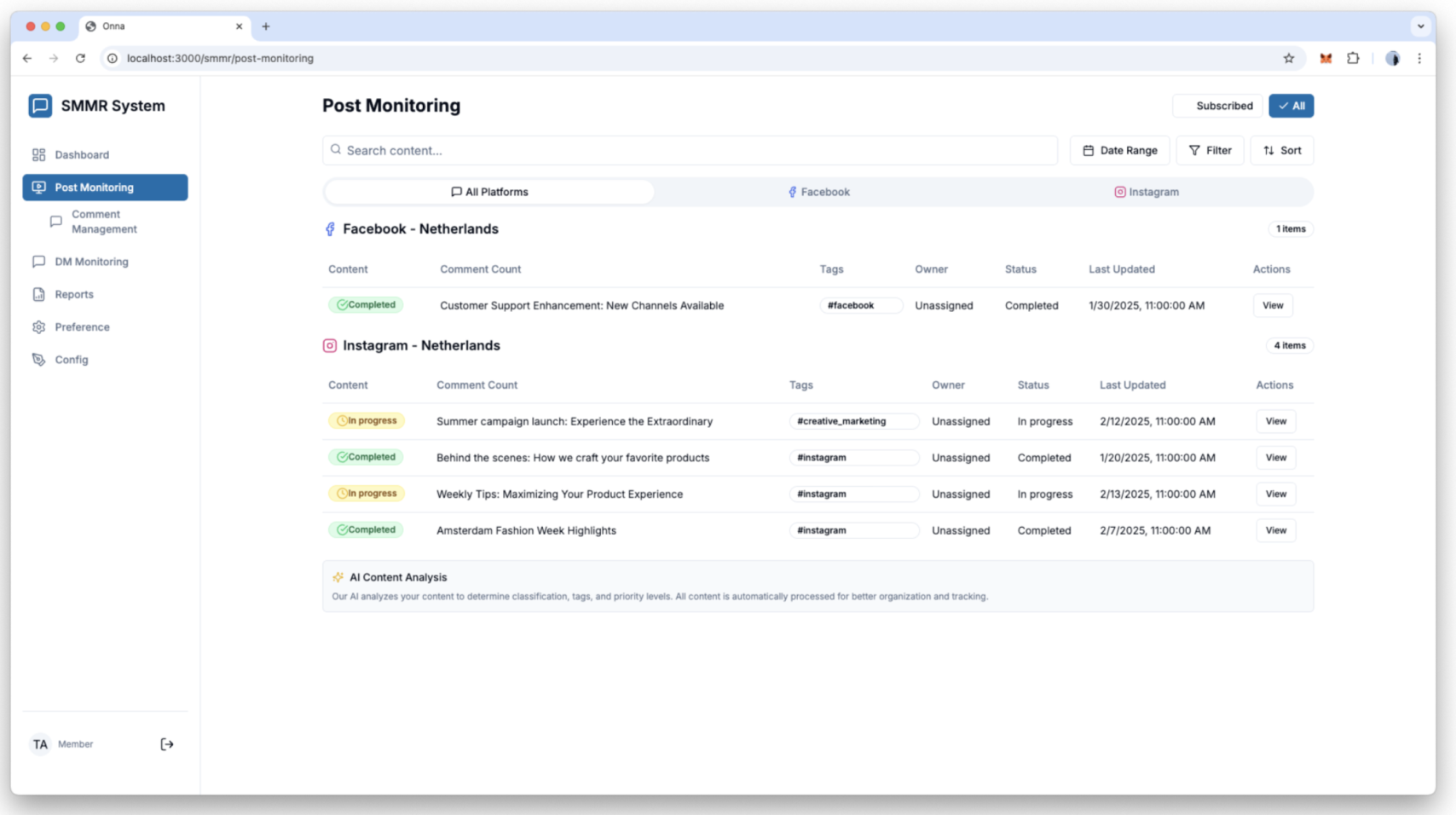 Social Media Monitoring Dashboard